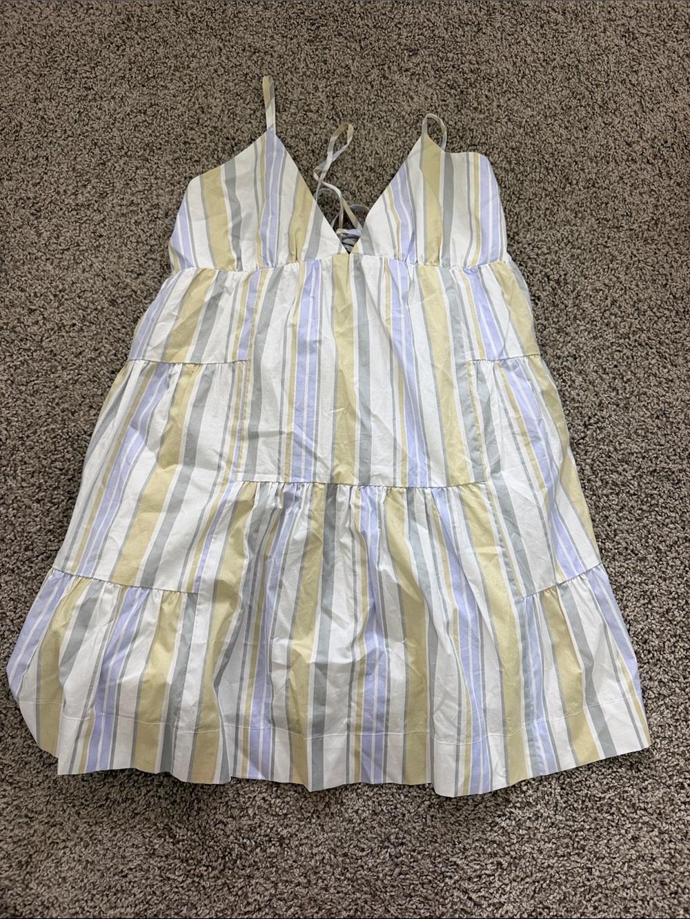 Spaghetti-Strap Tiered Summer Dress in Yellow & White Stripe